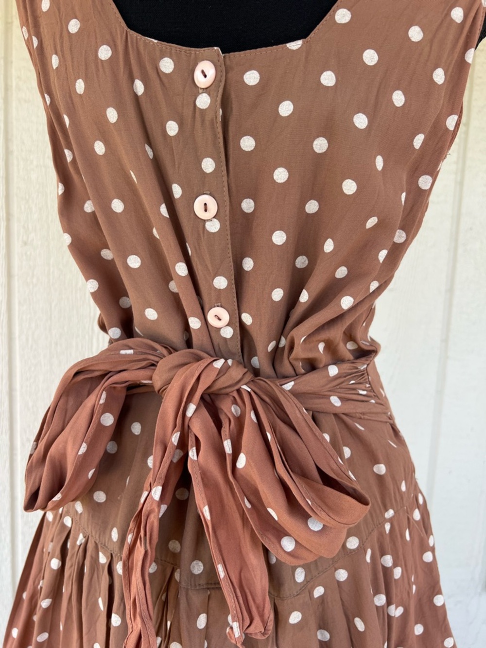 Vintage Brown Polka Dot Drop Waist Mini Dress Size 7 Cottagecore - Picture 6 of 7